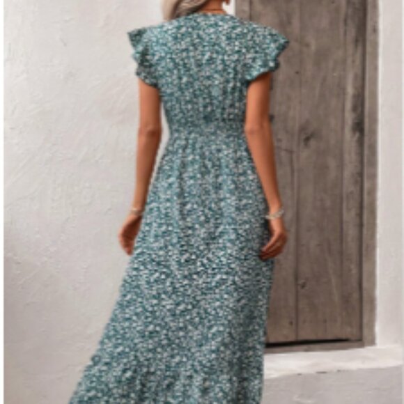 SHEIN LUNE Floral Print V-Neck Ruffle Hem Dress - Picture 3 of 4